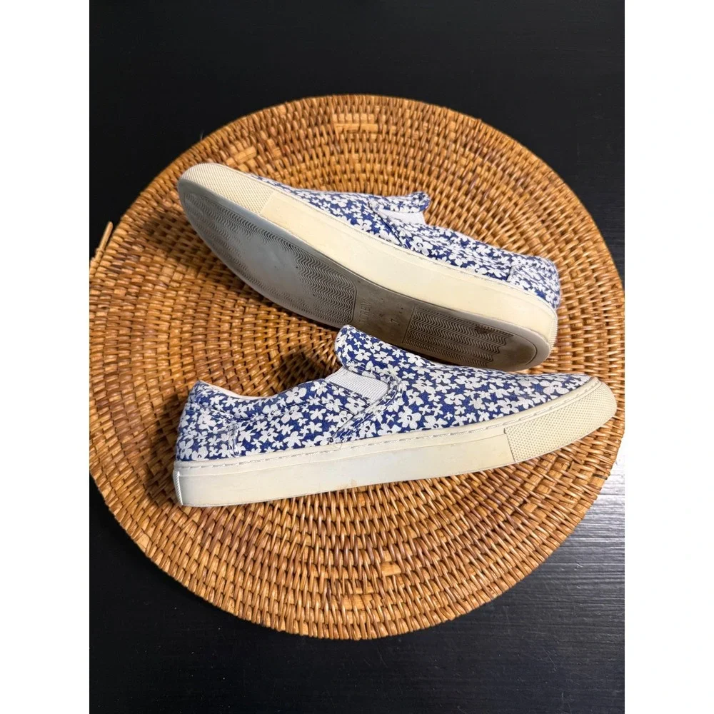 J.Crew Womens Blue White Floral Canvas Slip On Sneakers Shoes Size 7